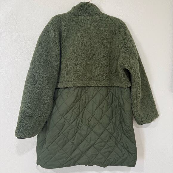 NWT J.Crew Mixed Media Sherpa Coat Jacket in Distressed Fatigue Olive Green XXL - Picture 4 of 9